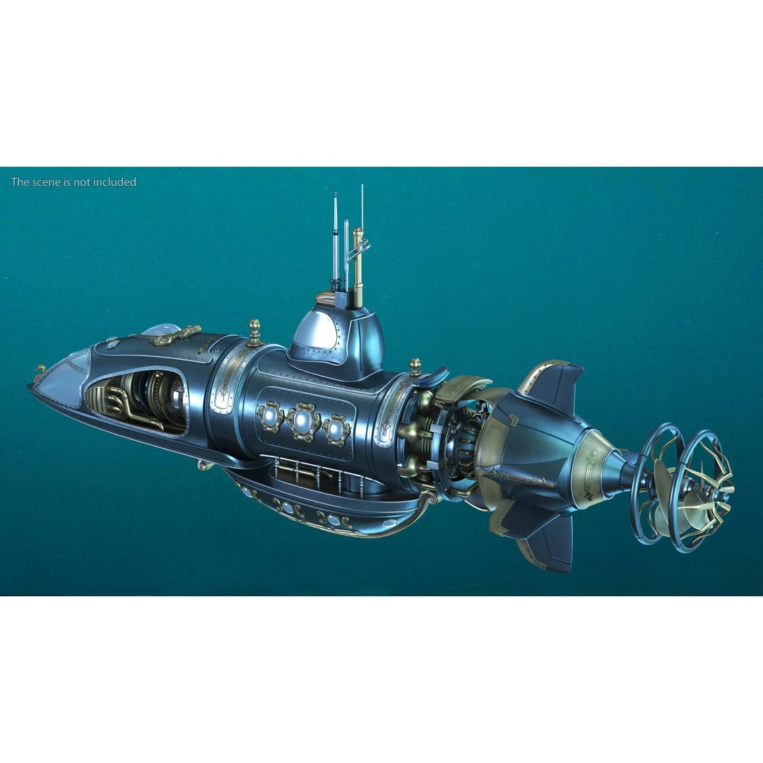 Steampunk Submarine 3D Model – High Poly PBR Asset, FBX, OBJ - View 5