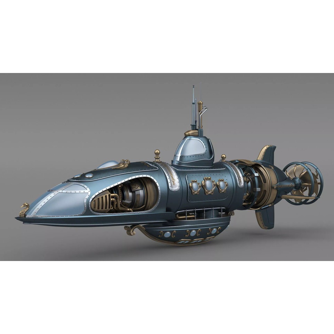 Steampunk Submarine 3D Model – High Poly PBR Asset, FBX, OBJ - View 9