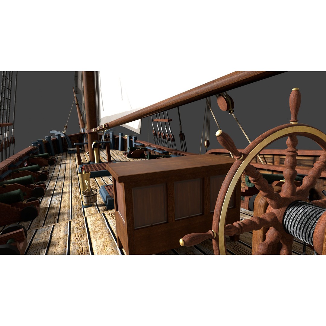 British Sloop Mediator 3D Model – Low Poly Historic Vessel, Blender - View 12