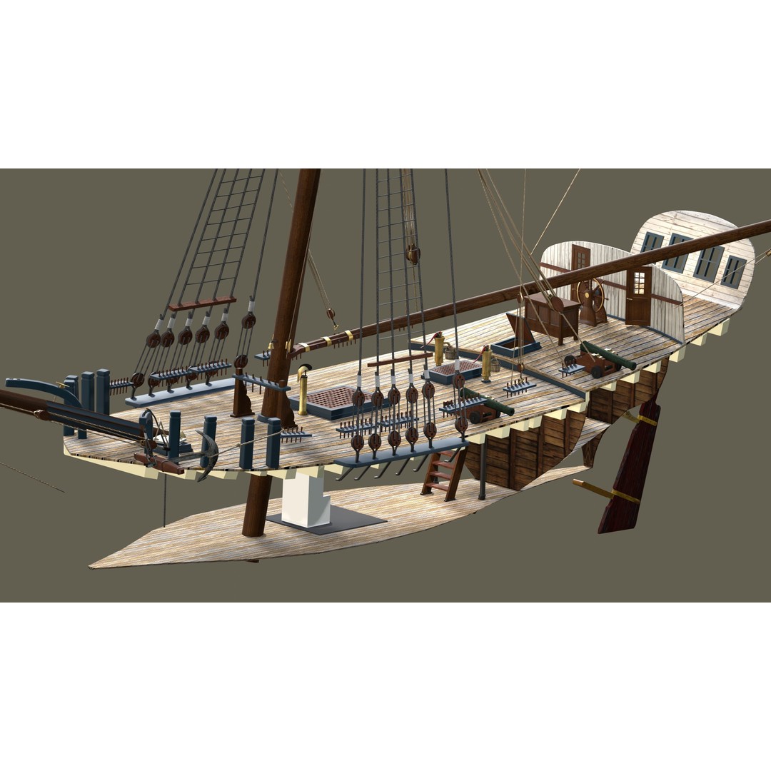 British Sloop Mediator 3D Model – Low Poly Historic Vessel, Blender - View 17
