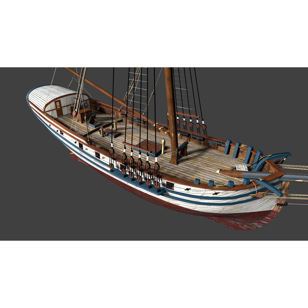 British Sloop Mediator 3D Model – Low Poly Historic Vessel, Blender - View 18