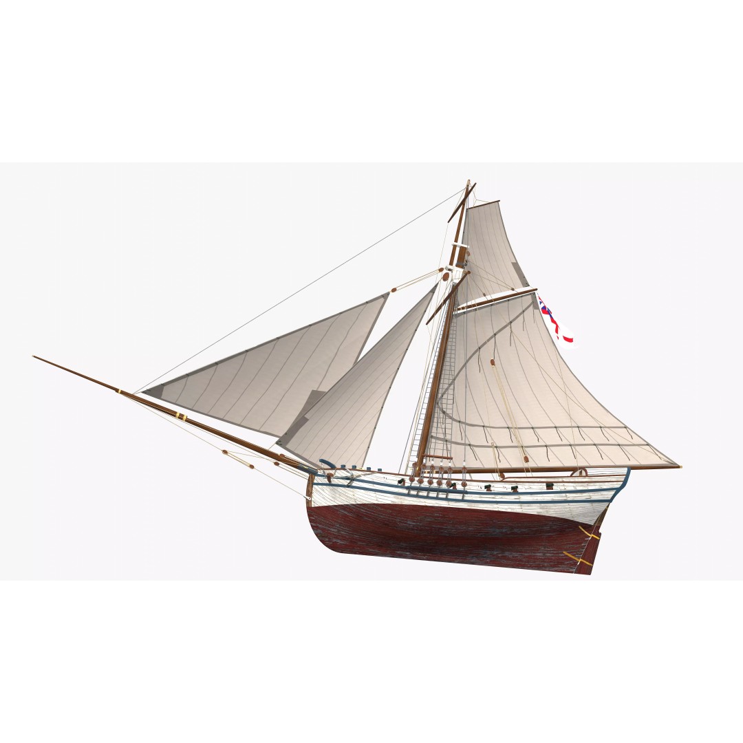 British Sloop Mediator 3D Model – Low Poly Historic Vessel, Blender - View 2