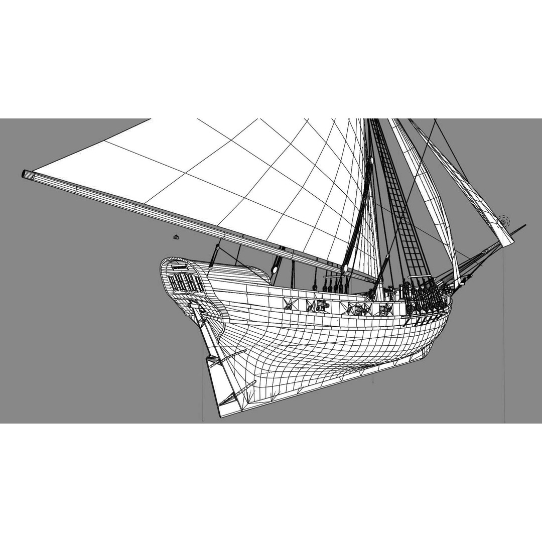 British Sloop Mediator 3D Model – Low Poly Historic Vessel, Blender - View 20