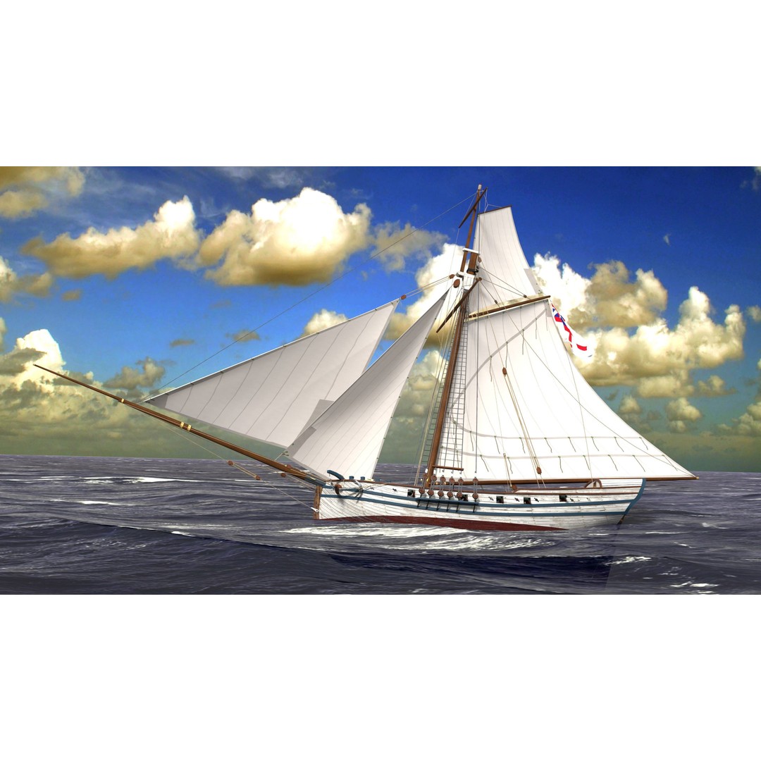 British Sloop Mediator 3D Model – Low Poly Historic Vessel, Blender - View 3
