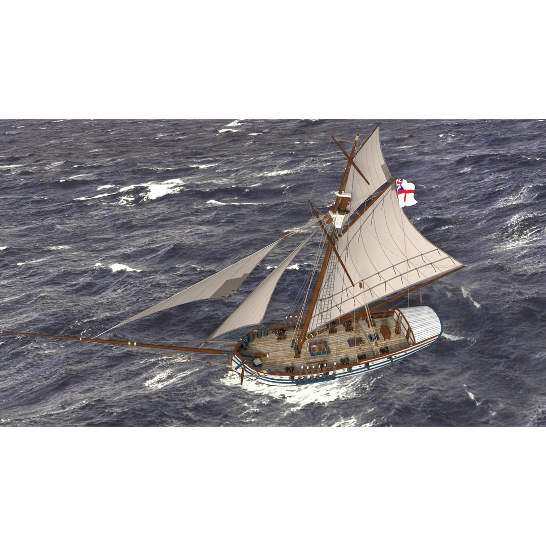 British Sloop Mediator 3D Model – Low Poly Historic Vessel, Blender - View 4