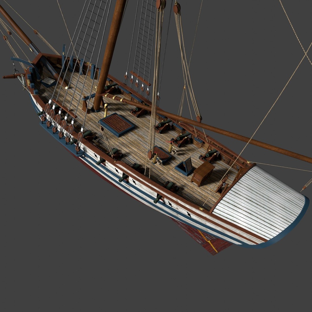 British Sloop Mediator 3D Model – Low Poly Historic Vessel, Blender - View 5
