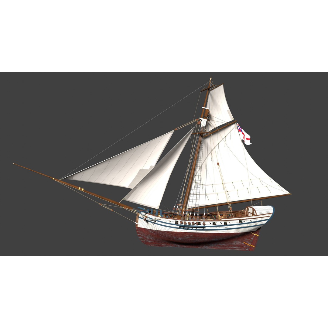 British Sloop Mediator 3D Model – Low Poly Historic Vessel, Blender - View 6