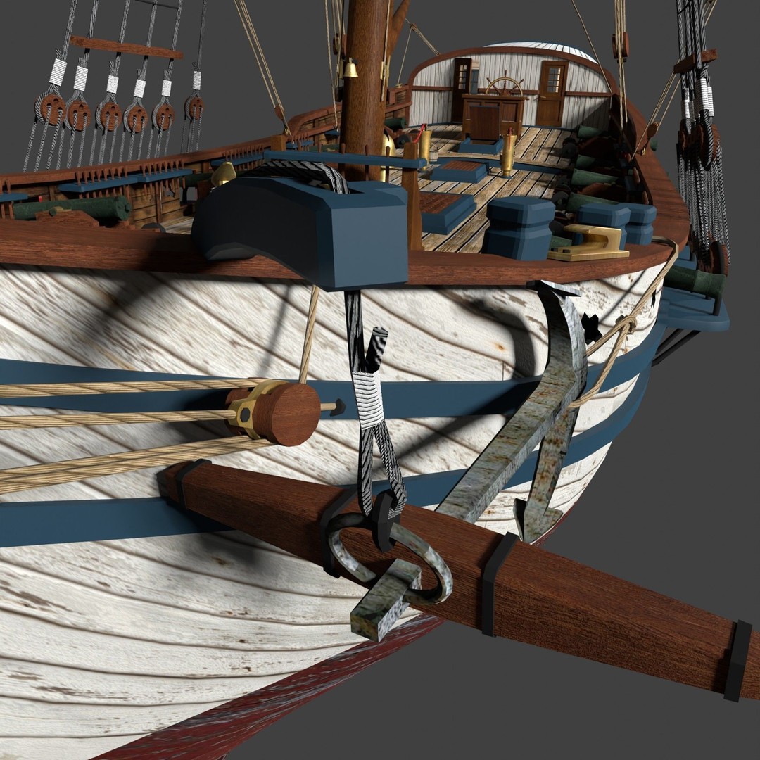 British Sloop Mediator 3D Model – Low Poly Historic Vessel, Blender - View 8