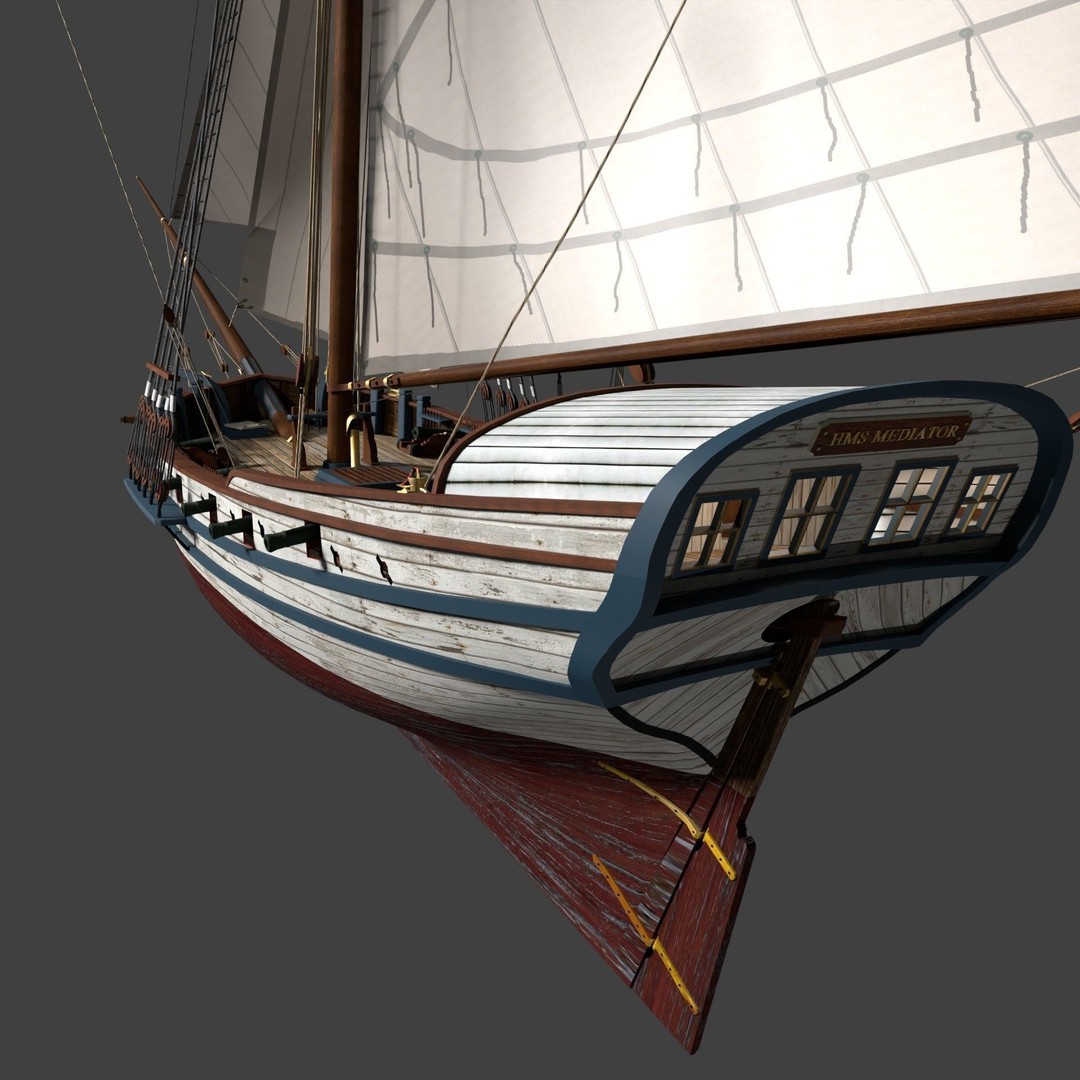 British Sloop Mediator 3D Model – Low Poly Historic Vessel, Blender - View 9