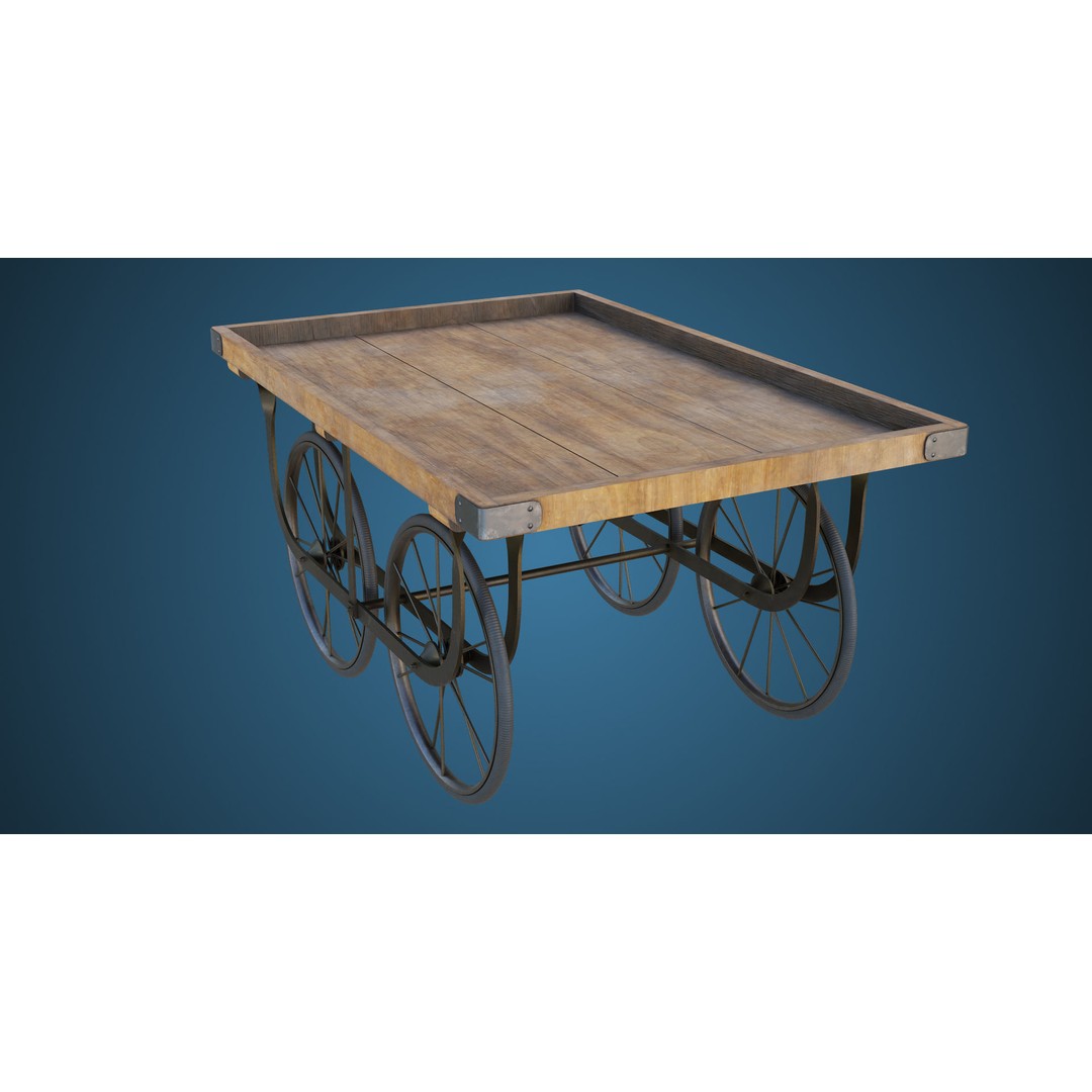 Wooden Vendor Cart 3D Model – Low-Poly Game Asset, FBX, PBR Textures - View 10