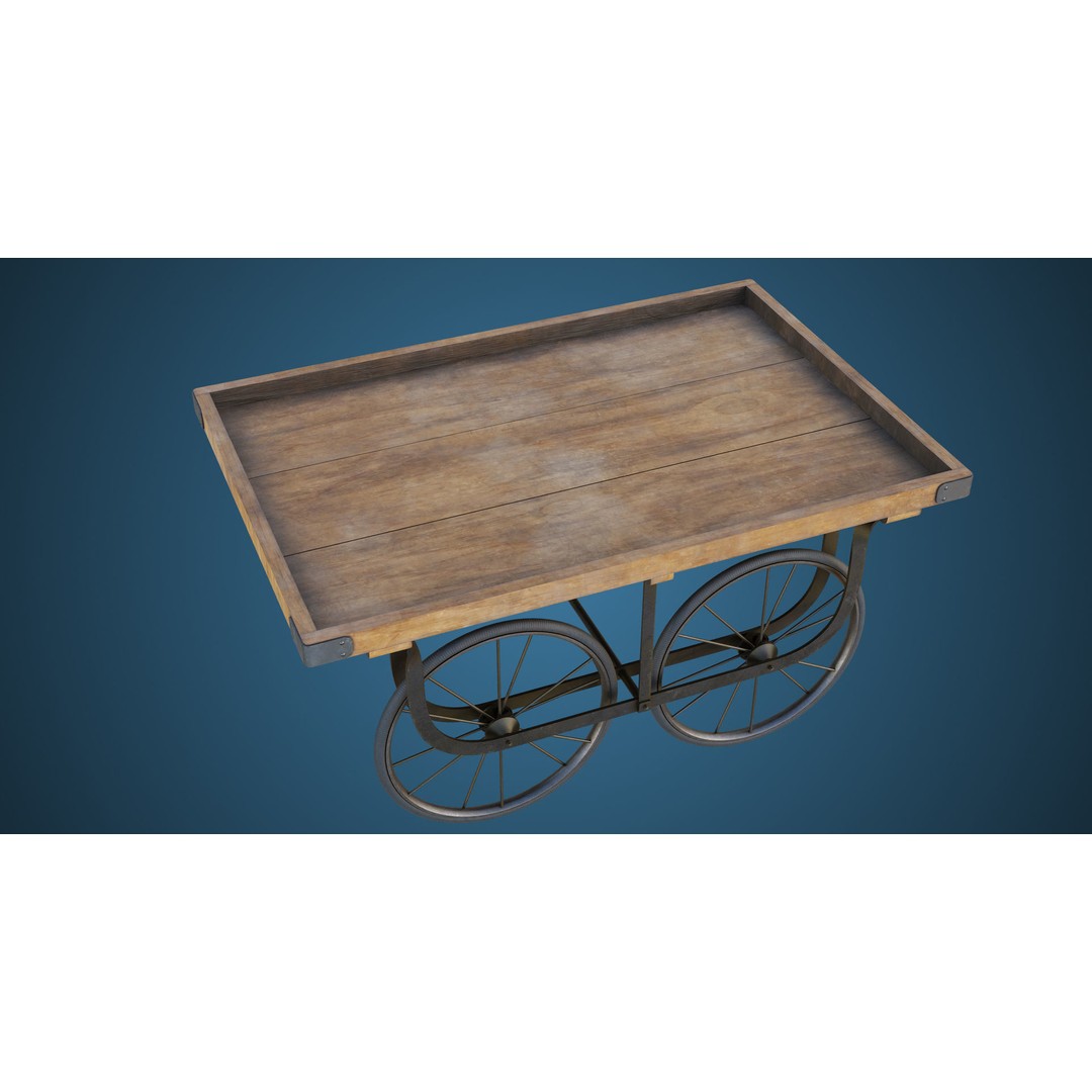 Wooden Vendor Cart 3D Model – Low-Poly Game Asset, FBX, PBR Textures - View 12