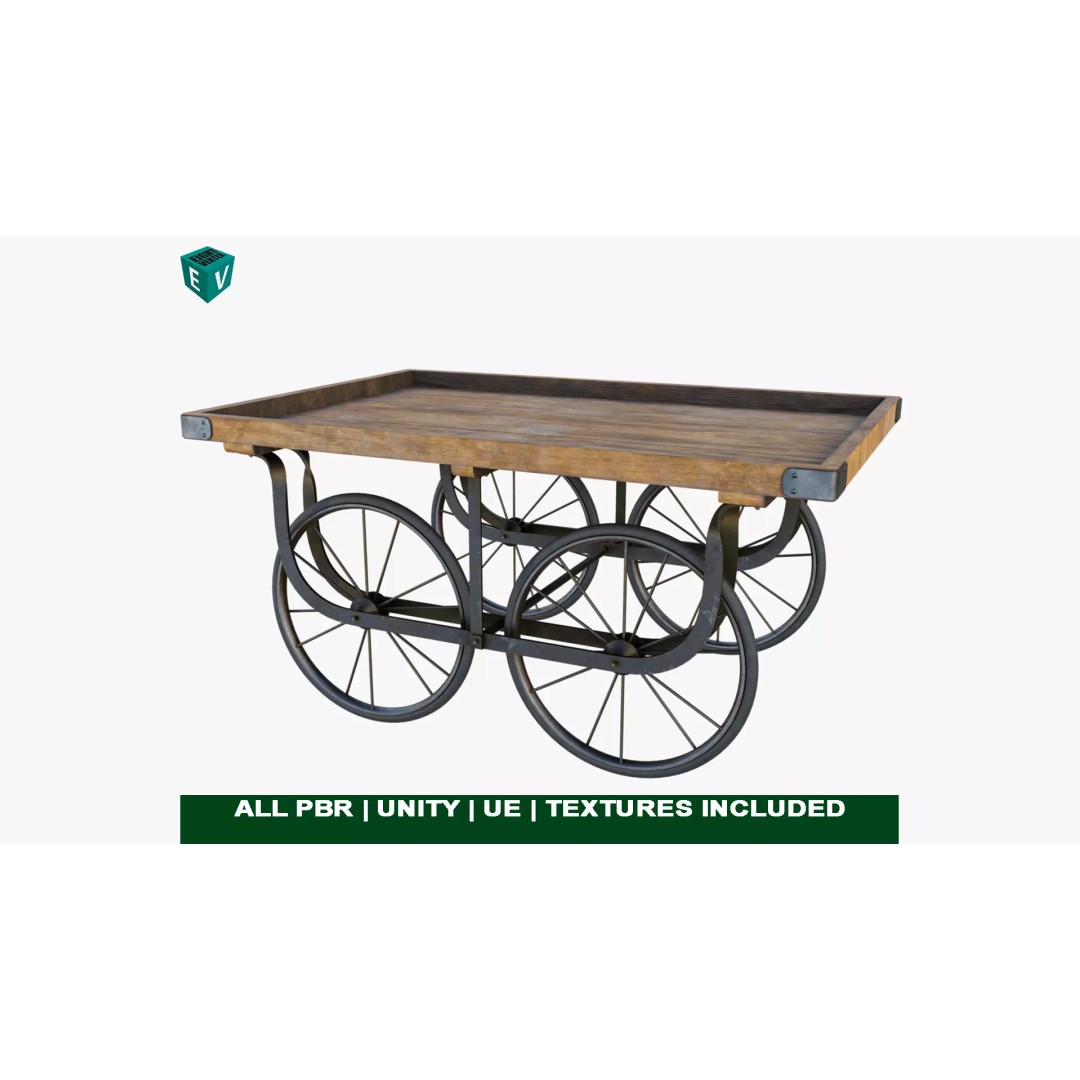 Wooden Vendor Cart 3D Model – Low-Poly Game Asset, FBX, PBR Textures - View 2