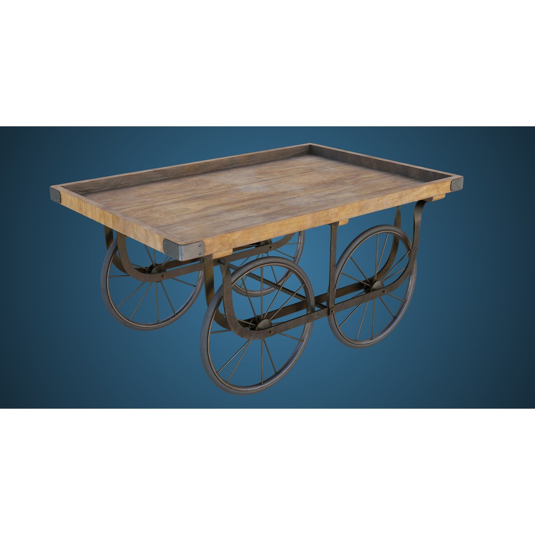 Wooden Vendor Cart 3D Model – Low-Poly Game Asset, FBX, PBR Textures - View 3