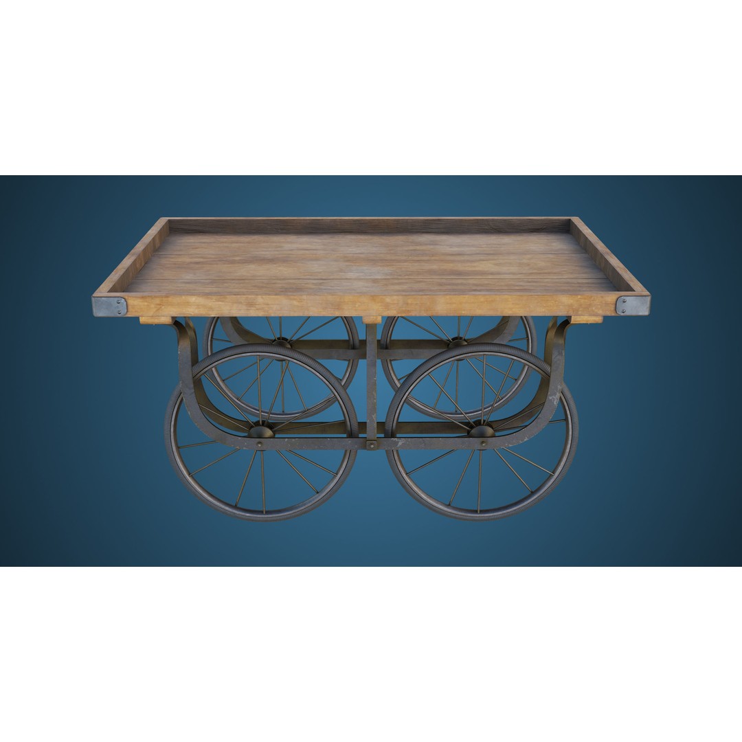 Wooden Vendor Cart 3D Model – Low-Poly Game Asset, FBX, PBR Textures - View 4