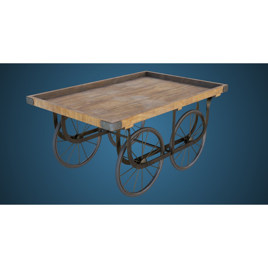 Wooden Vendor Cart 3D Model – Low-Poly Game Asset, FBX, PBR Textures - View 5