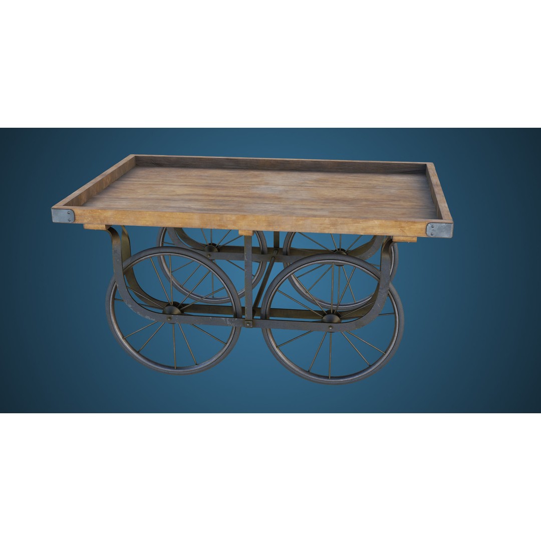 Wooden Vendor Cart 3D Model – Low-Poly Game Asset, FBX, PBR Textures - View 7