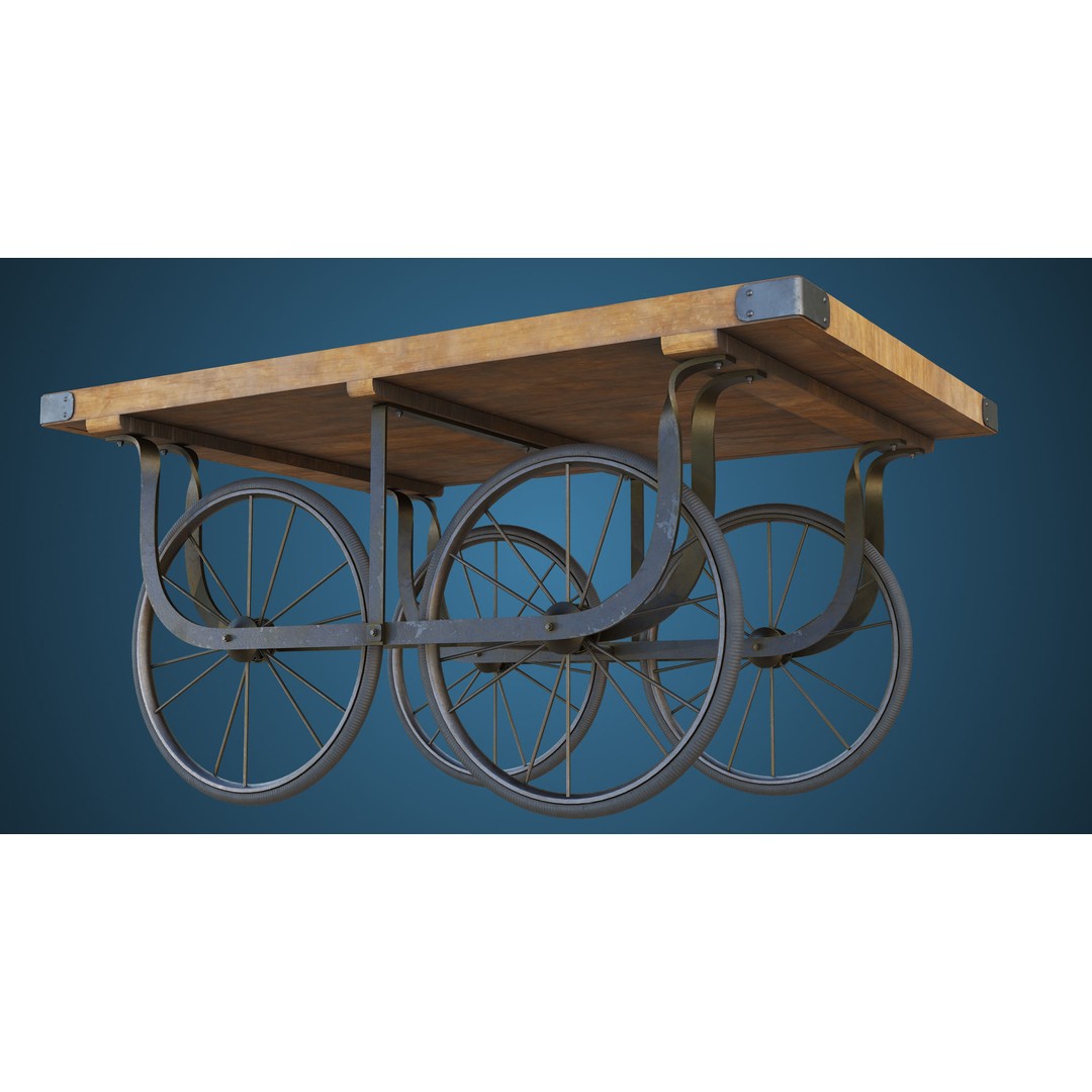 Wooden Vendor Cart 3D Model – Low-Poly Game Asset, FBX, PBR Textures - View 8
