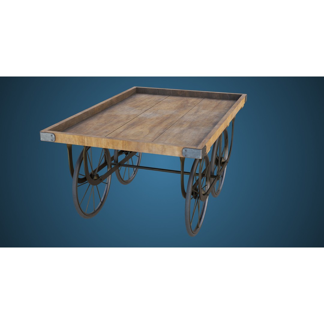 Wooden Vendor Cart 3D Model – Low-Poly Game Asset, FBX, PBR Textures - View 9
