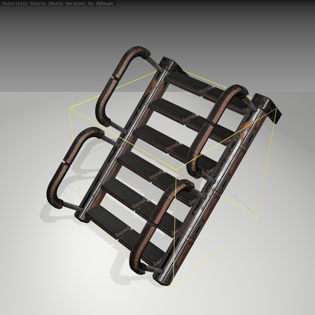 Futuristic Stairs 3D Model – Rusty Low Poly Game Asset, FBX