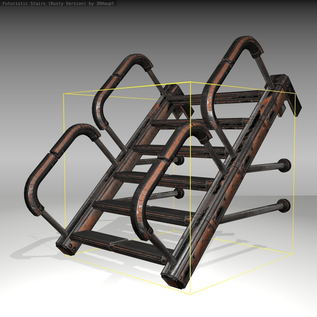 Futuristic Stairs 3D Model – Rusty Low Poly Game Asset, FBX - View 10