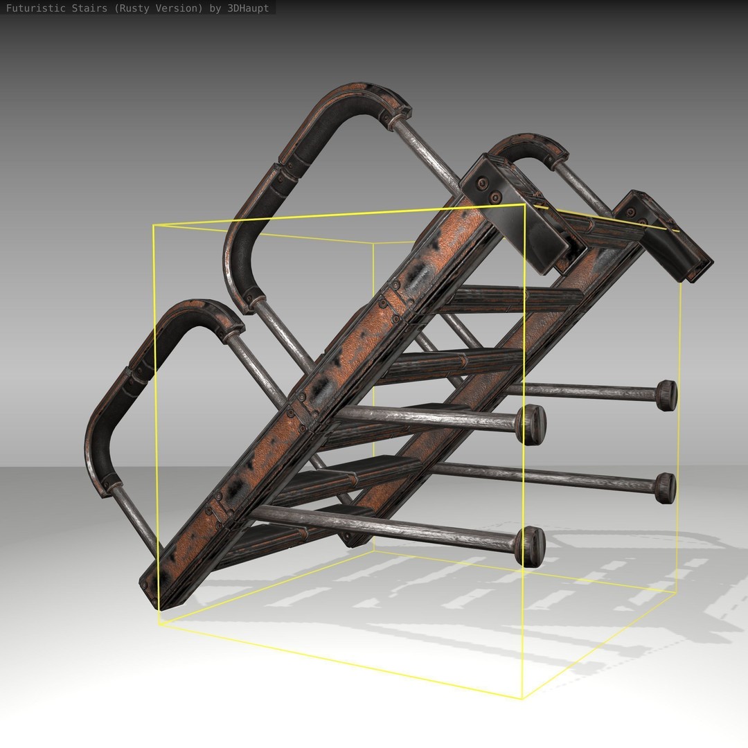 Futuristic Stairs 3D Model – Rusty Low Poly Game Asset, FBX - View 11