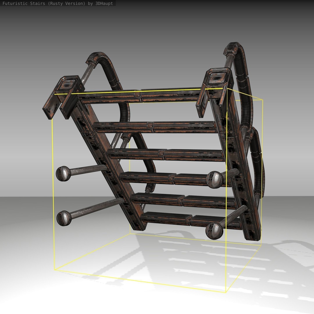 Futuristic Stairs 3D Model – Rusty Low Poly Game Asset, FBX - View 12