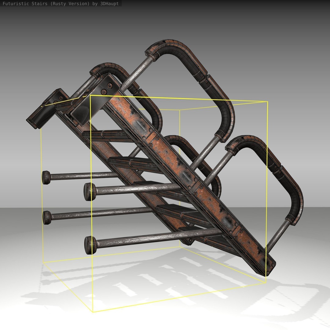 Futuristic Stairs 3D Model – Rusty Low Poly Game Asset, FBX - View 13