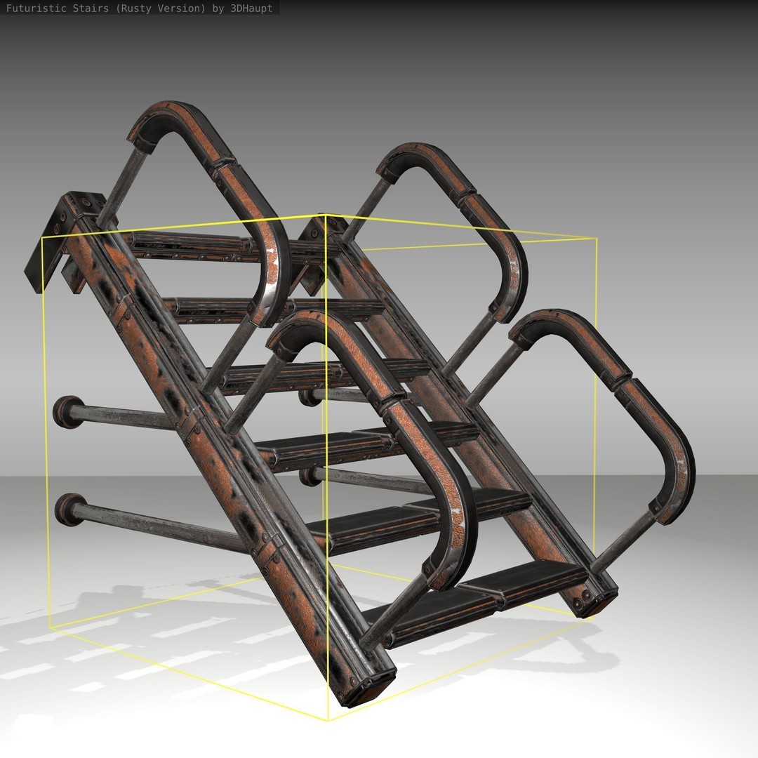 Futuristic Stairs 3D Model – Rusty Low Poly Game Asset, FBX - View 14