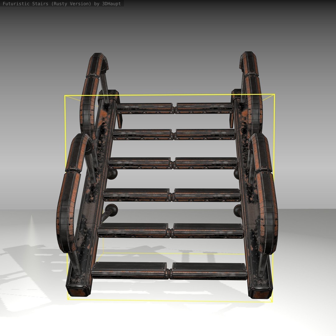 Futuristic Stairs 3D Model – Rusty Low Poly Game Asset, FBX - View 15