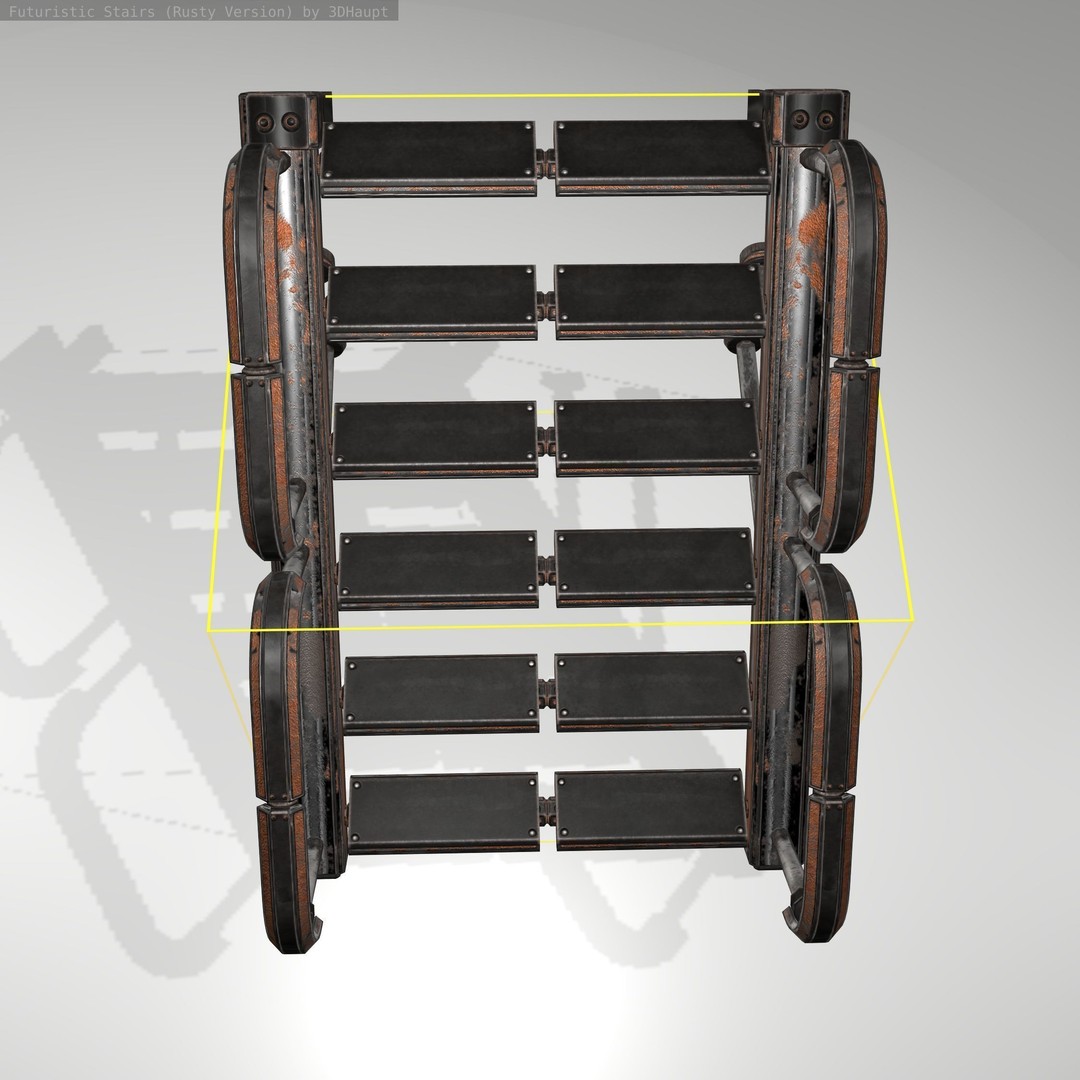 Futuristic Stairs 3D Model – Rusty Low Poly Game Asset, FBX - View 16