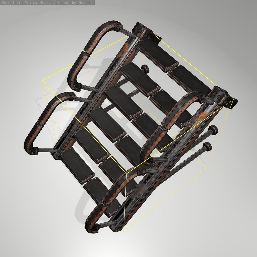 Futuristic Stairs 3D Model – Rusty Low Poly Game Asset, FBX - View 17