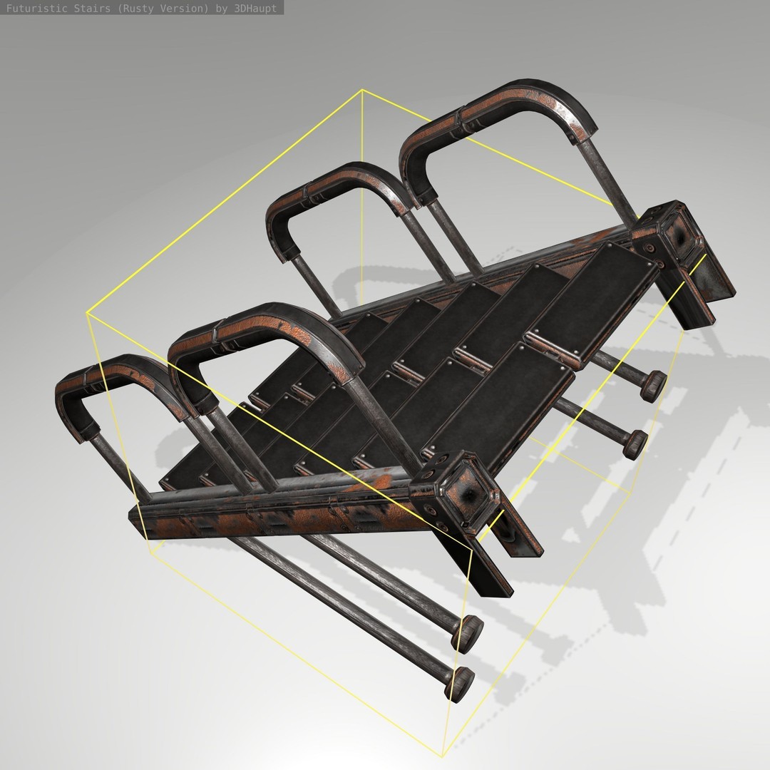 Futuristic Stairs 3D Model – Rusty Low Poly Game Asset, FBX - View 18