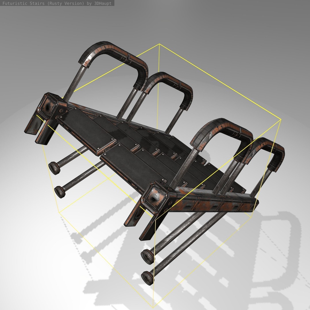 Futuristic Stairs 3D Model – Rusty Low Poly Game Asset, FBX - View 19
