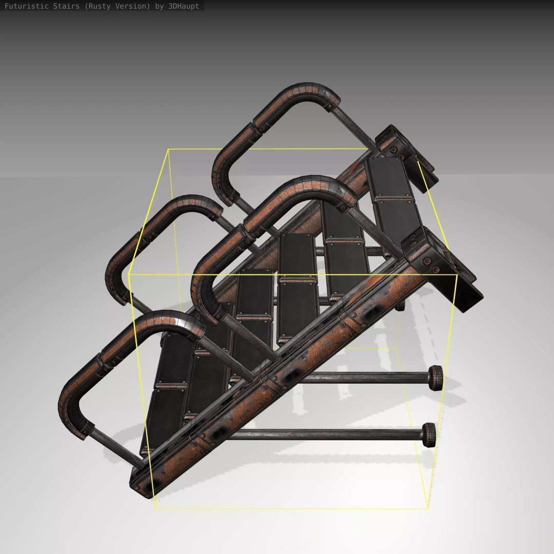 Futuristic Stairs 3D Model – Rusty Low Poly Game Asset, FBX - View 2