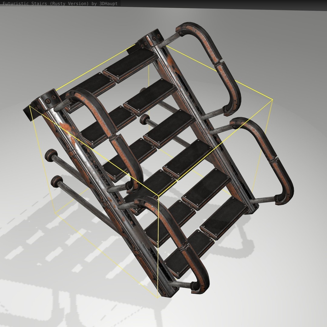 Futuristic Stairs 3D Model – Rusty Low Poly Game Asset, FBX - View 20