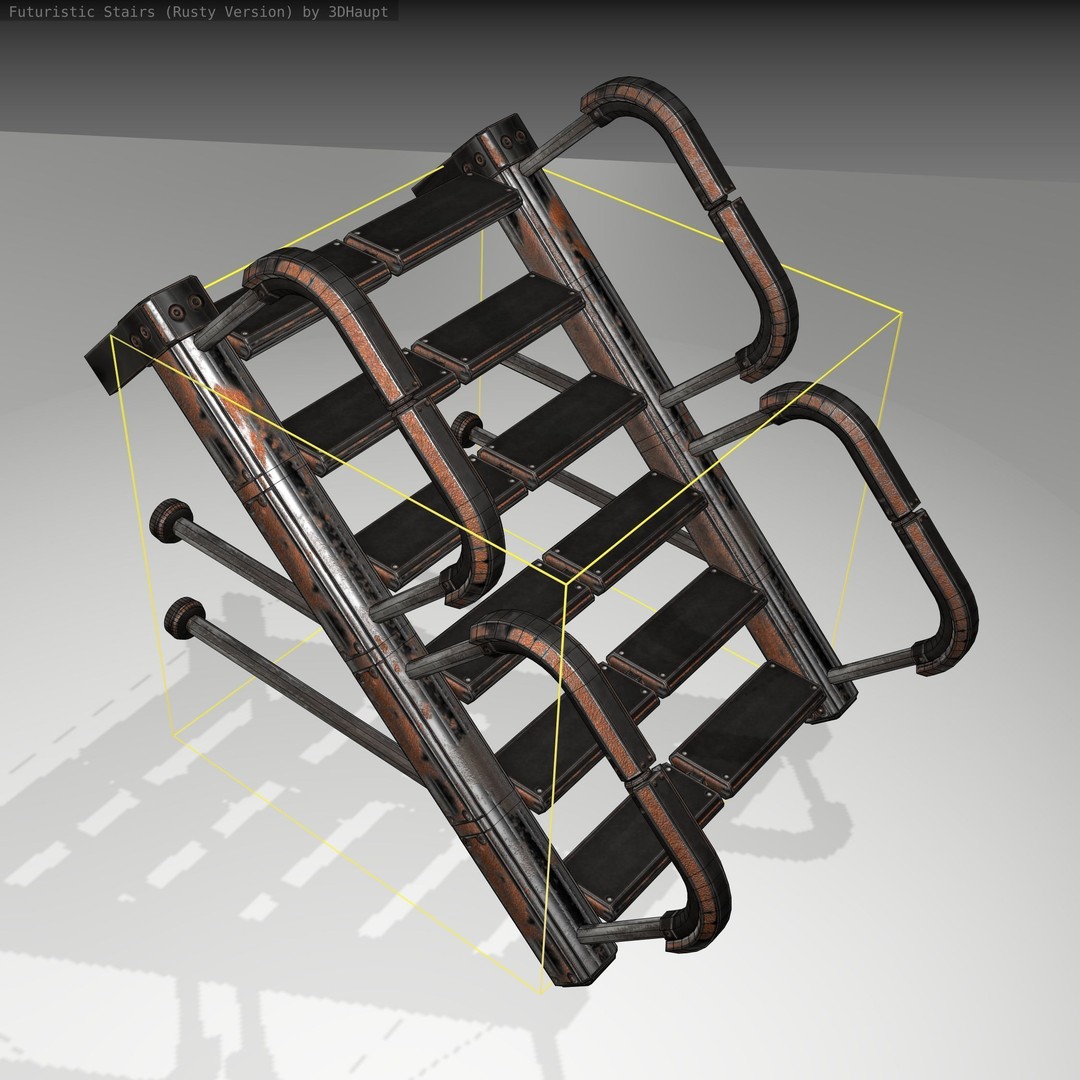 Futuristic Stairs 3D Model – Rusty Low Poly Game Asset, FBX - View 21