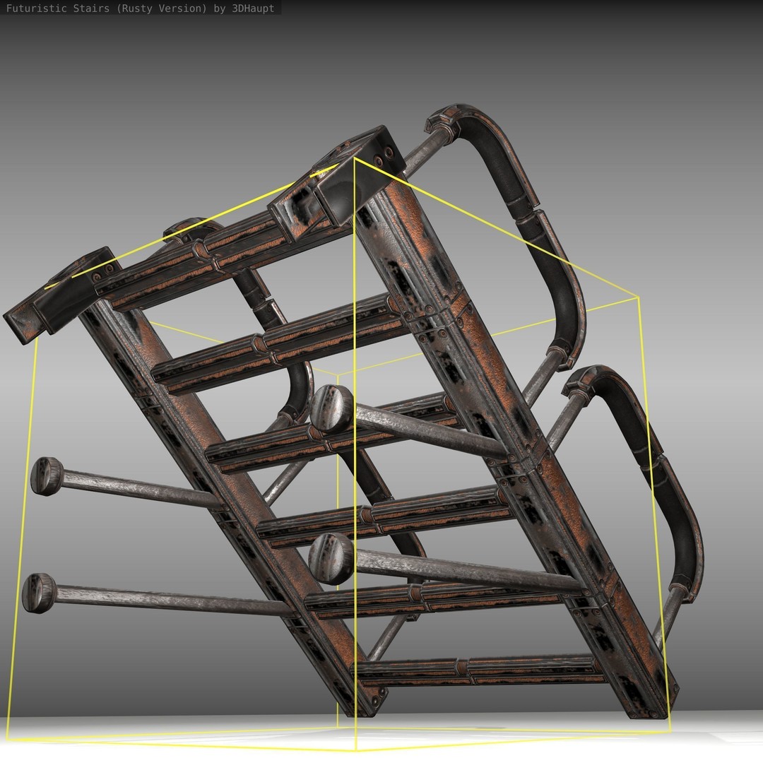 Futuristic Stairs 3D Model – Rusty Low Poly Game Asset, FBX - View 22