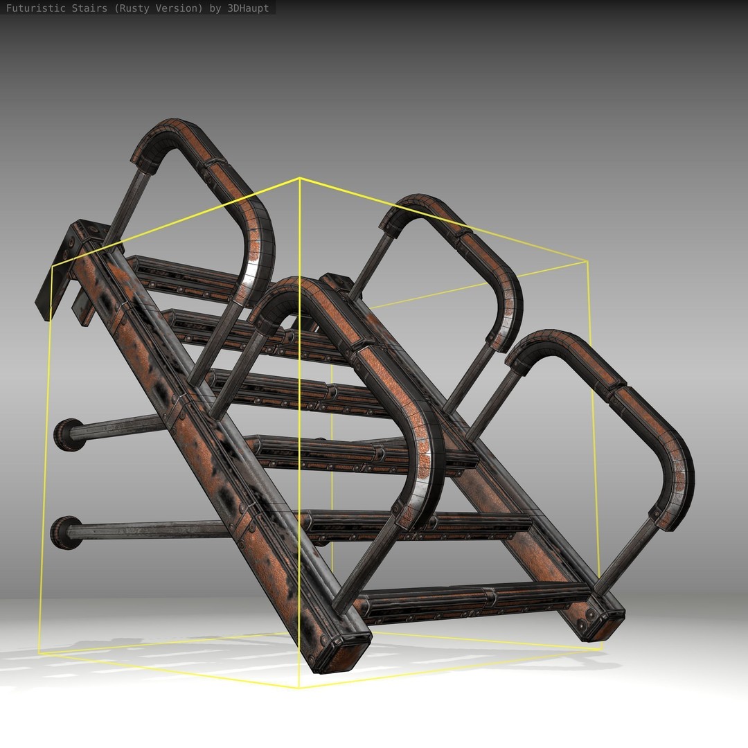 Futuristic Stairs 3D Model – Rusty Low Poly Game Asset, FBX - View 23