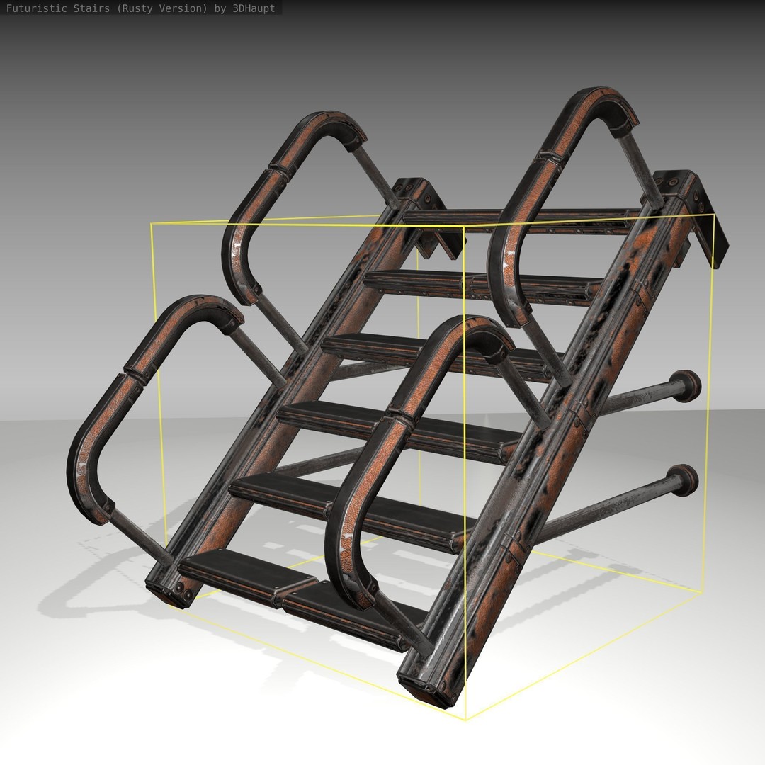 Futuristic Stairs 3D Model – Rusty Low Poly Game Asset, FBX - View 24