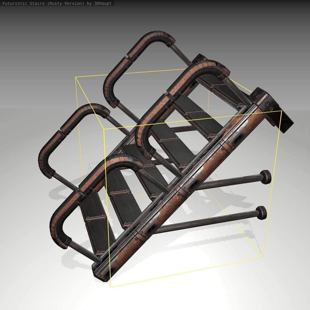 Futuristic Stairs 3D Model – Rusty Low Poly Game Asset, FBX - View 25