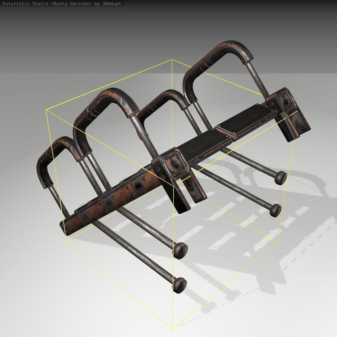 Futuristic Stairs 3D Model – Rusty Low Poly Game Asset, FBX - View 3