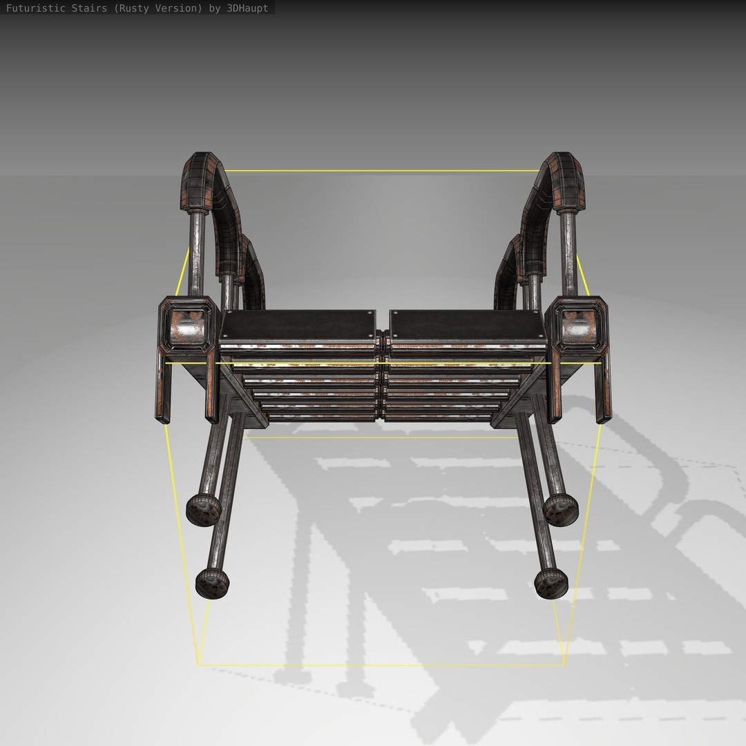 Futuristic Stairs 3D Model – Rusty Low Poly Game Asset, FBX - View 4