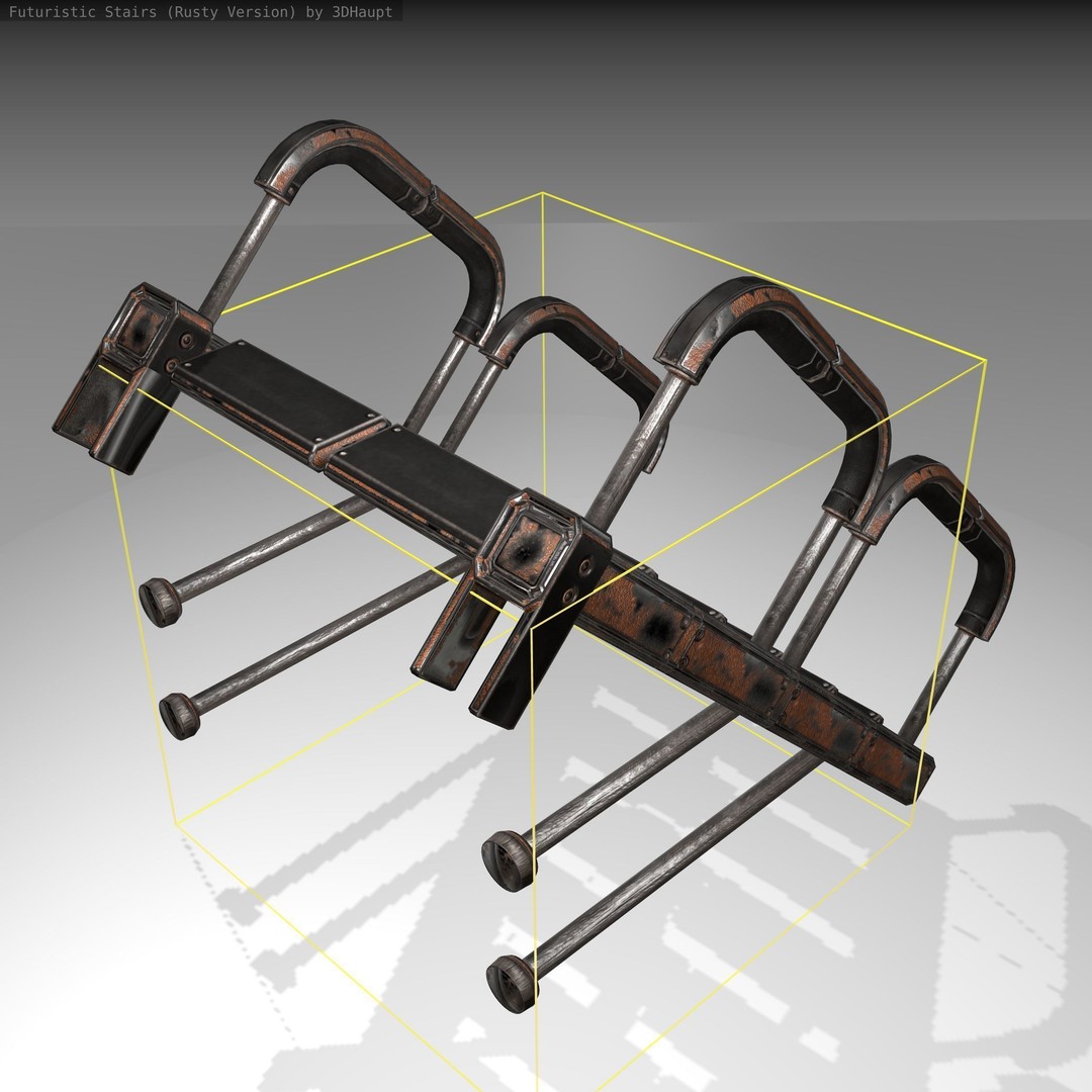 Futuristic Stairs 3D Model – Rusty Low Poly Game Asset, FBX - View 5