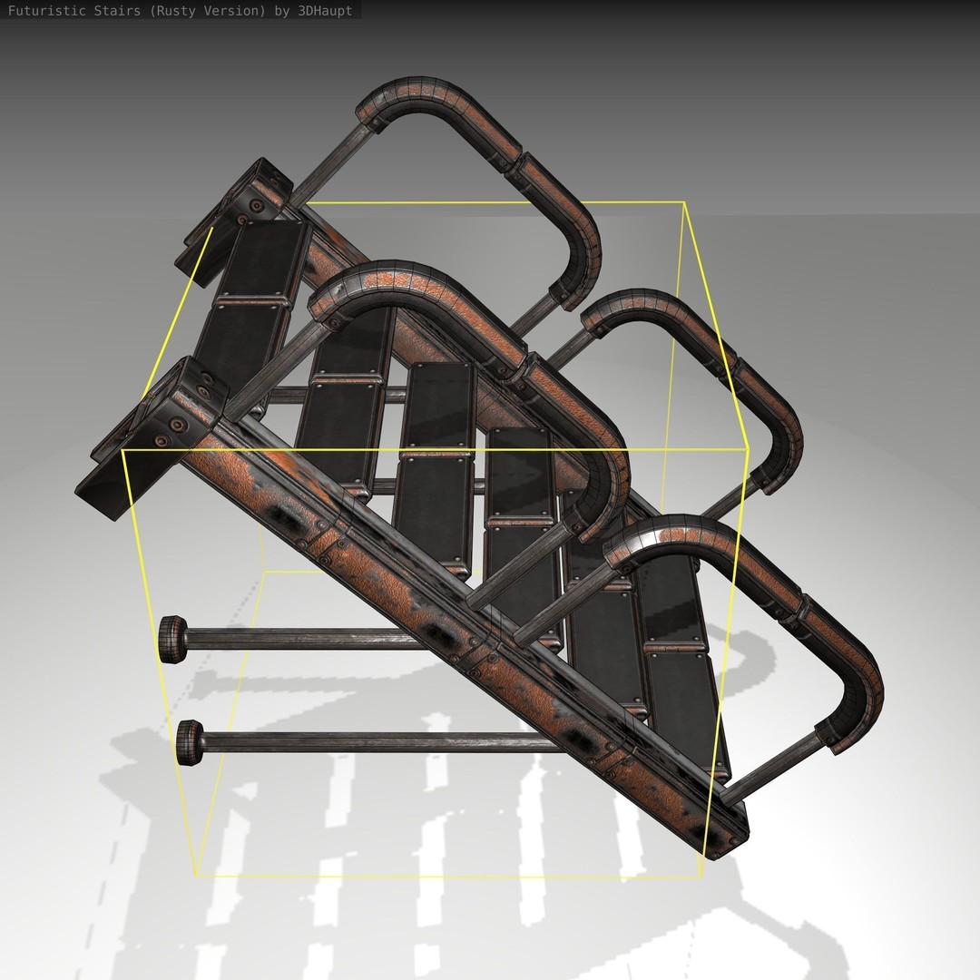 Futuristic Stairs 3D Model – Rusty Low Poly Game Asset, FBX - View 6