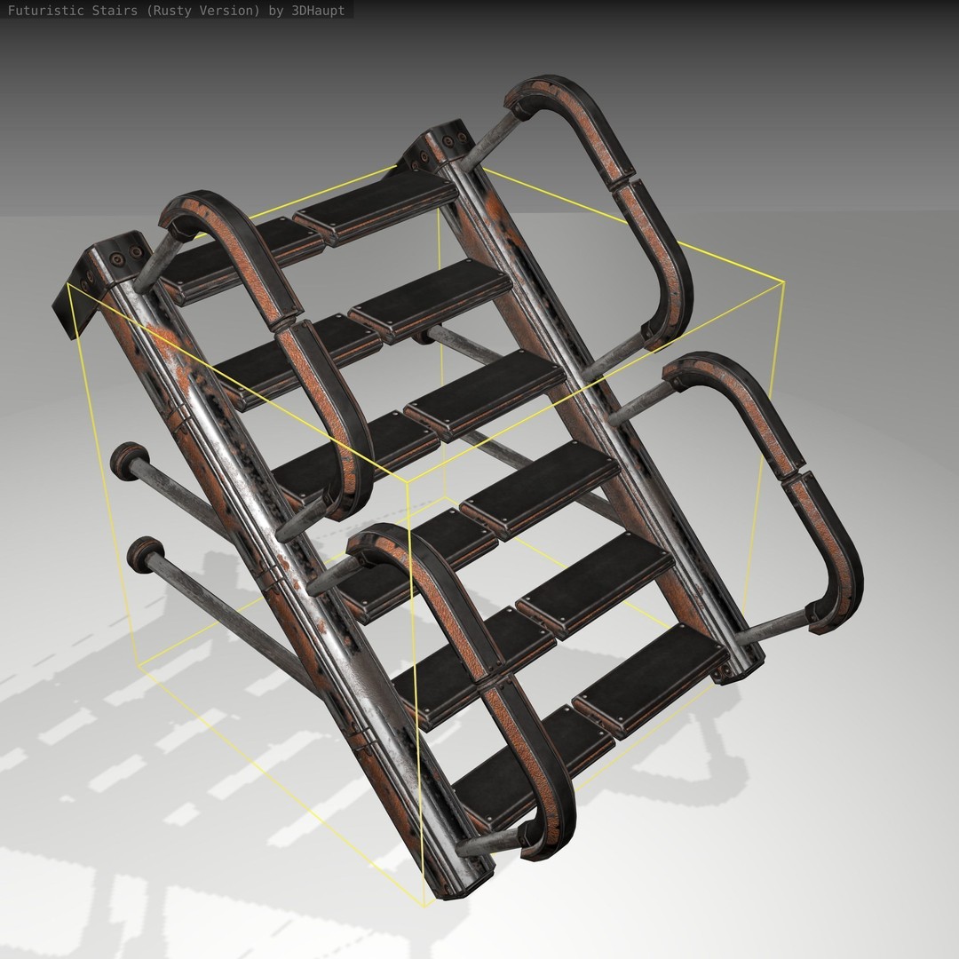 Futuristic Stairs 3D Model – Rusty Low Poly Game Asset, FBX - View 7