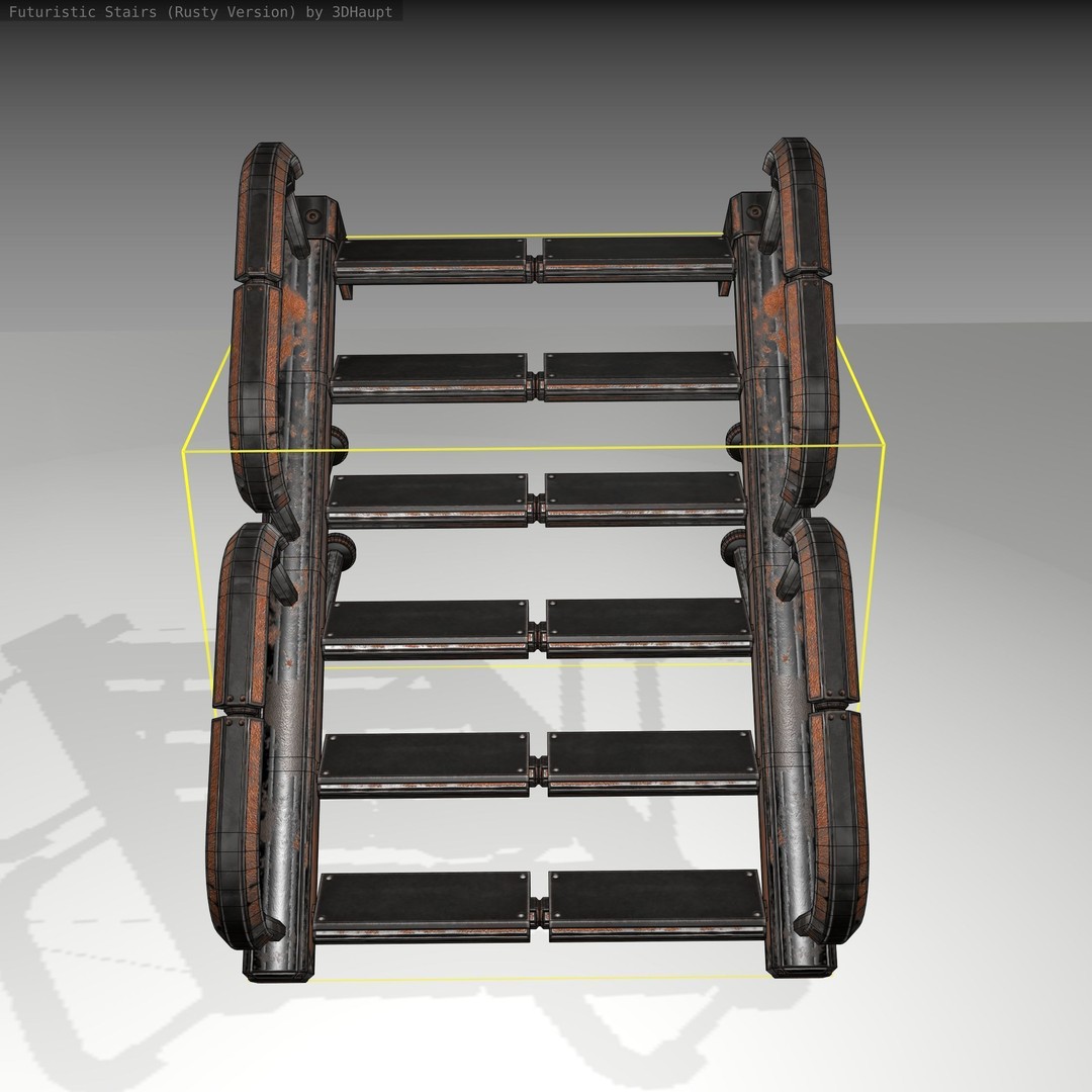 Futuristic Stairs 3D Model – Rusty Low Poly Game Asset, FBX - View 8