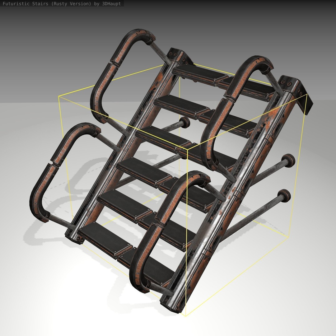 Futuristic Stairs 3D Model – Rusty Low Poly Game Asset, FBX - View 9
