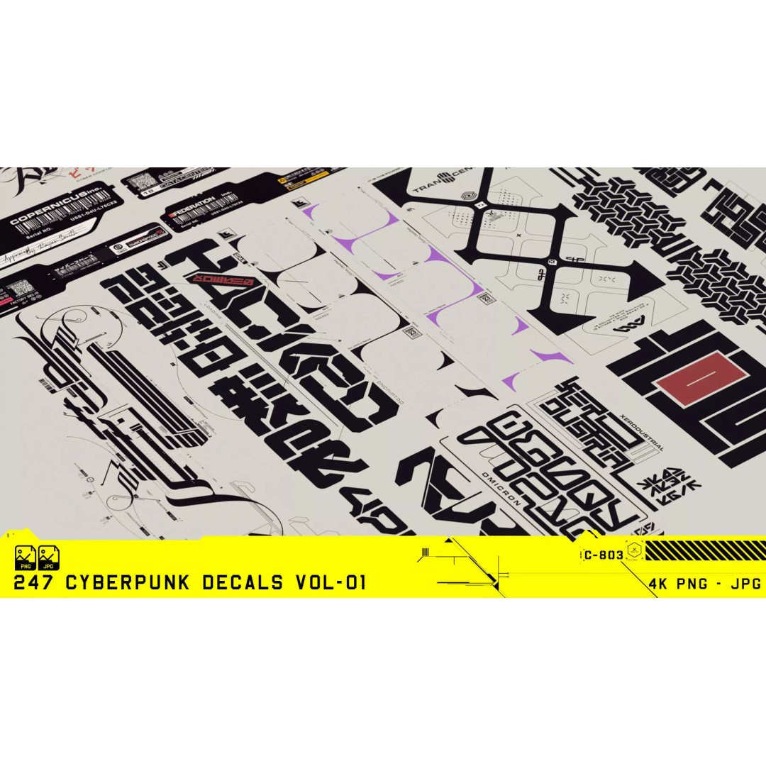 Cyberpunk Decals 3D Model – Unique Sci-Fi Graphics, PNG/JPG - View 2