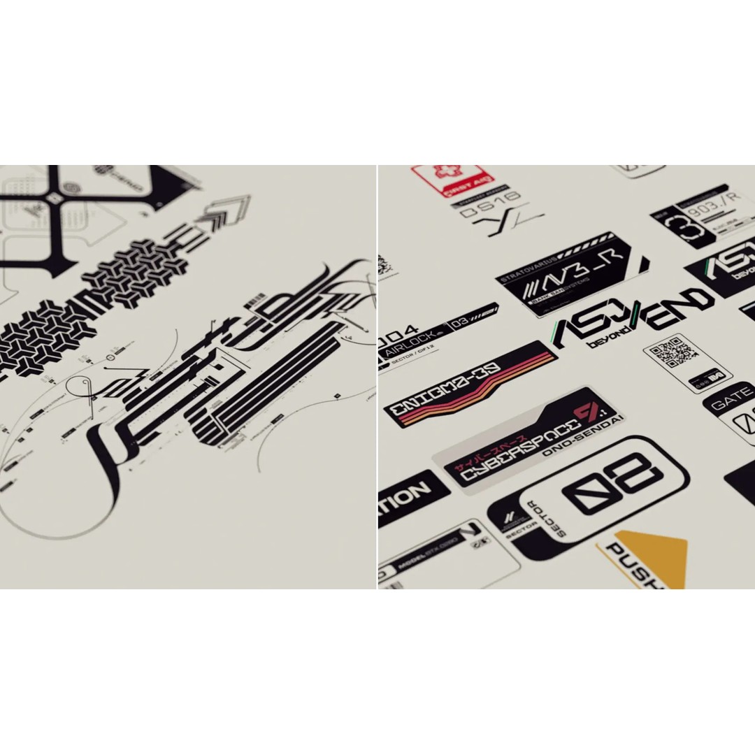 Cyberpunk Decals 3D Model – Unique Sci-Fi Graphics, PNG/JPG - View 4