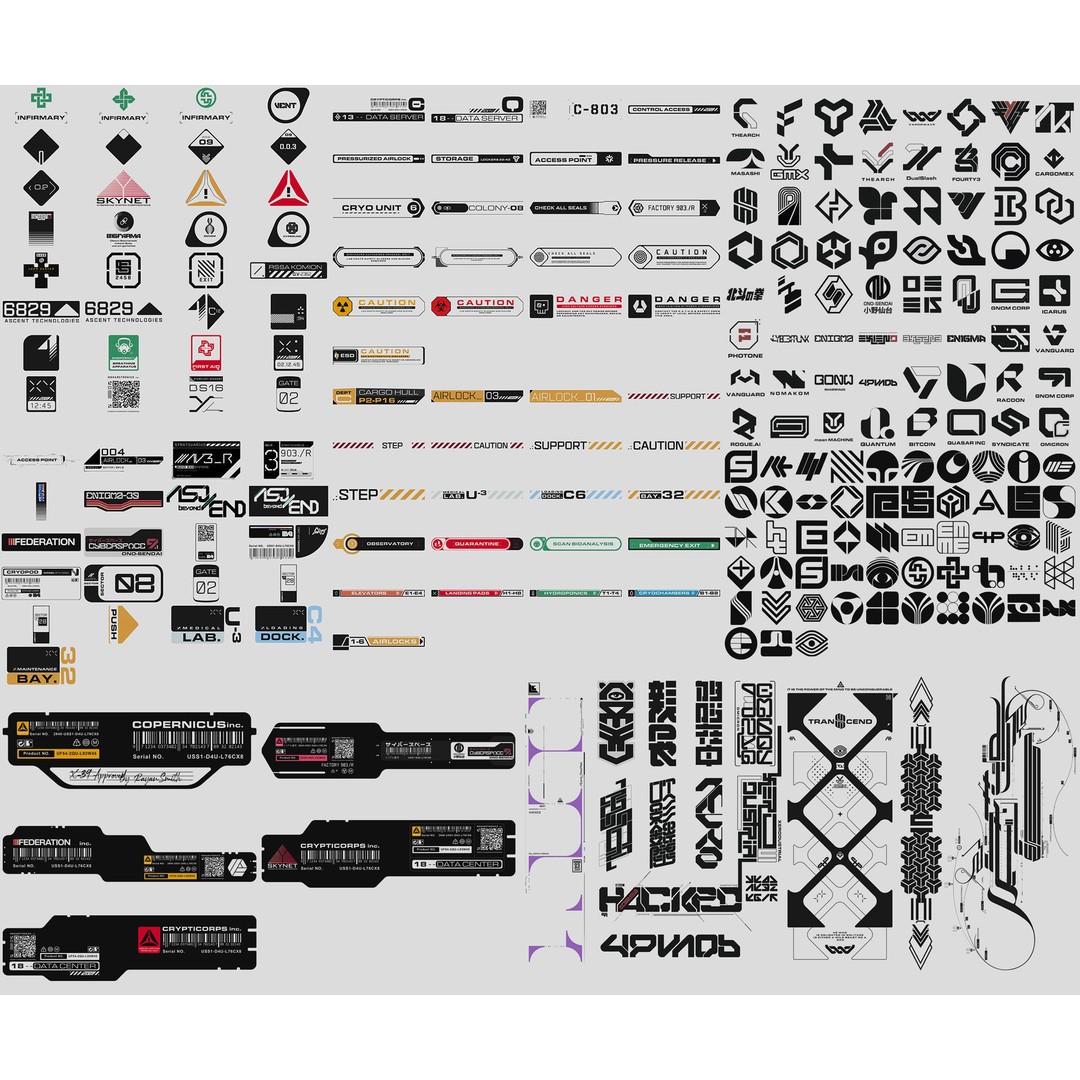 Cyberpunk Decals 3D Model – Unique Sci-Fi Graphics, PNG/JPG - View 7